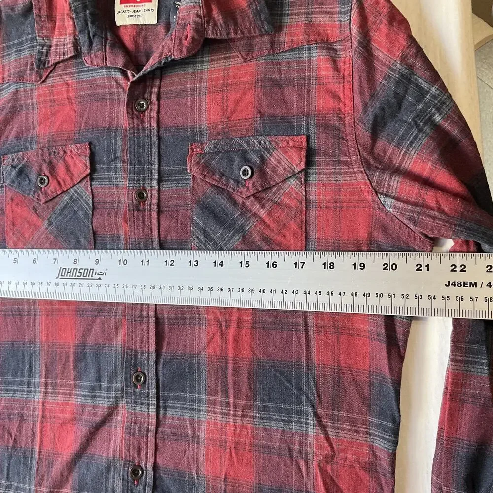 Wrangler Men Button Up Shirt M Red Plaid Flannel Western Long Sleeve